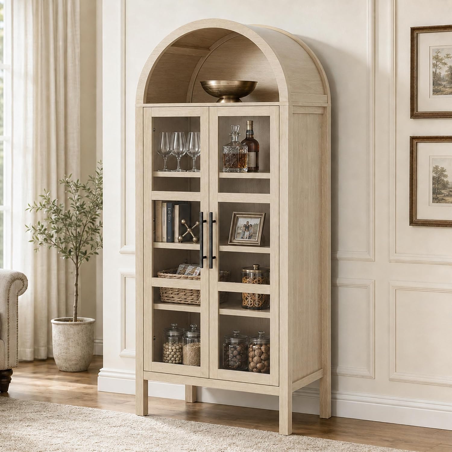 Stella Mia 72" Tall Arched Display Cabinet with Glass Doors