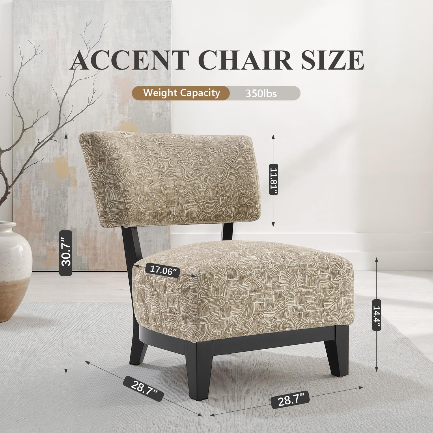 Stella Mia Contemporary Accent Chair, Armless Upholstered Chair with Angled Back, Cushioned Seat and Back