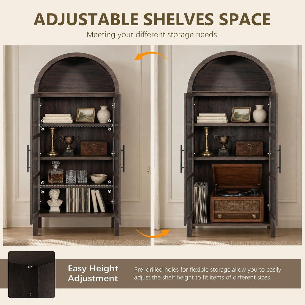 Stella Mia 72" Tall Arched Display Cabinet with Glass Doors