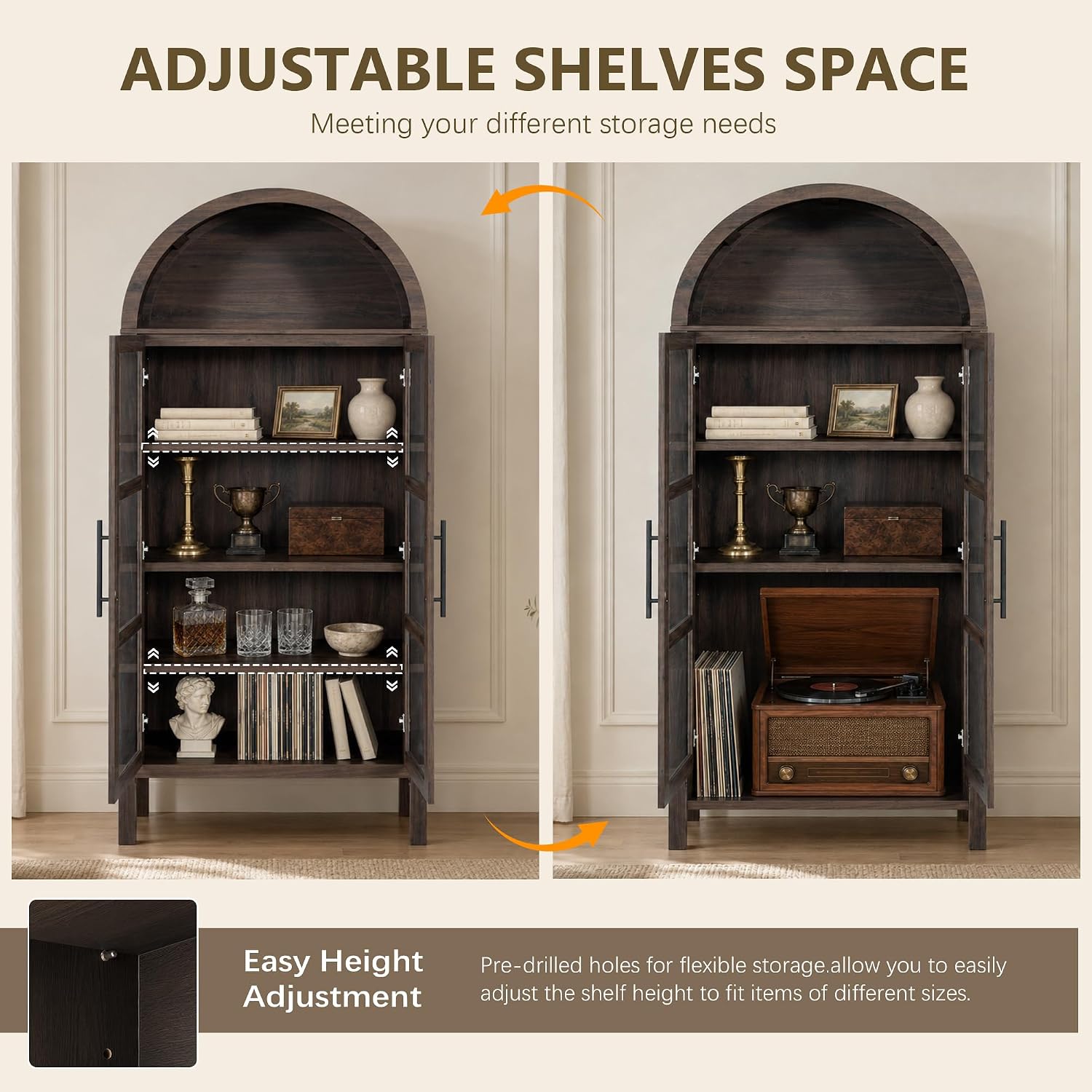 Stella Mia 72" Tall Arched Display Cabinet with Glass Doors