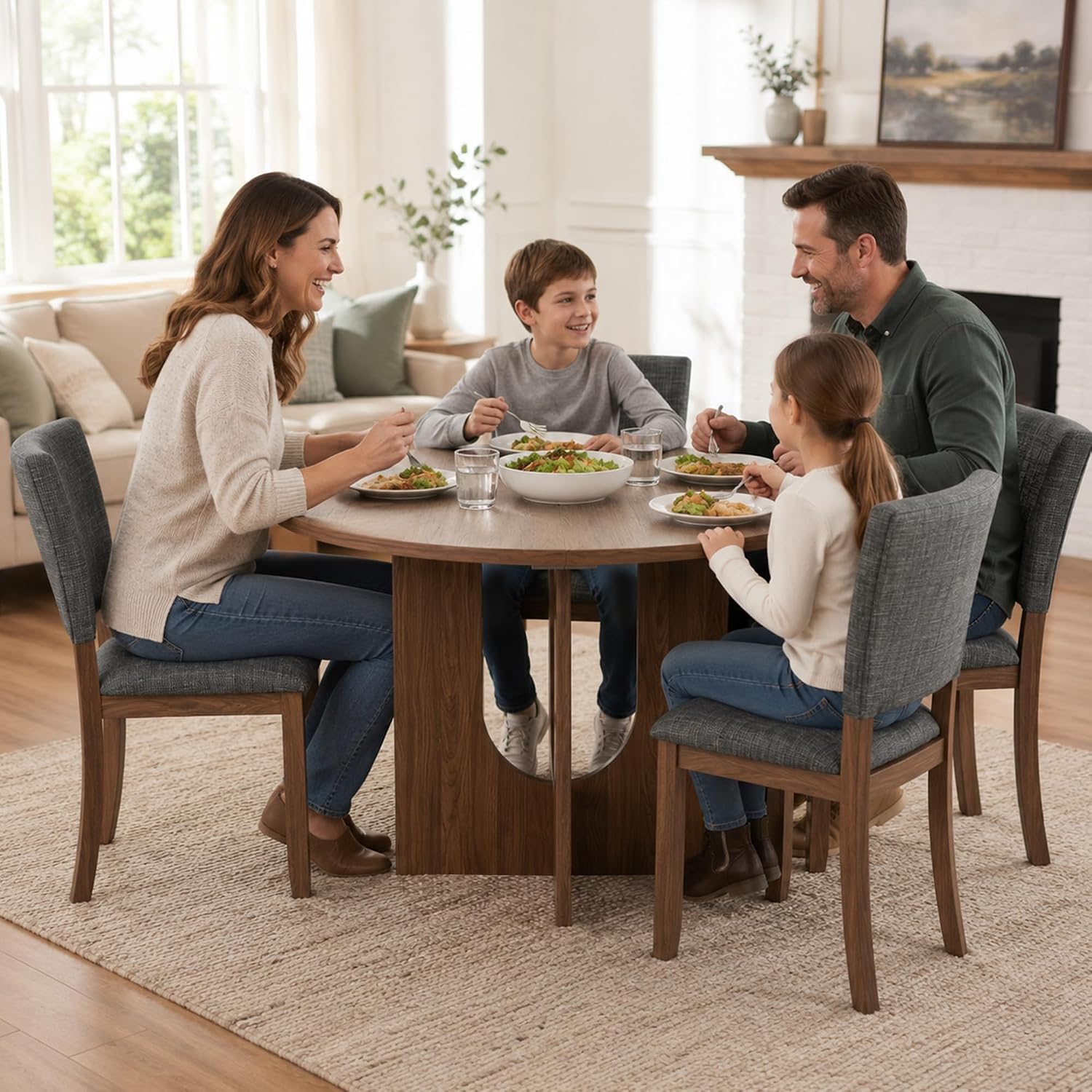 Stella Mia 5-Piece Small Round Dining Table Set for 4, Walnut
