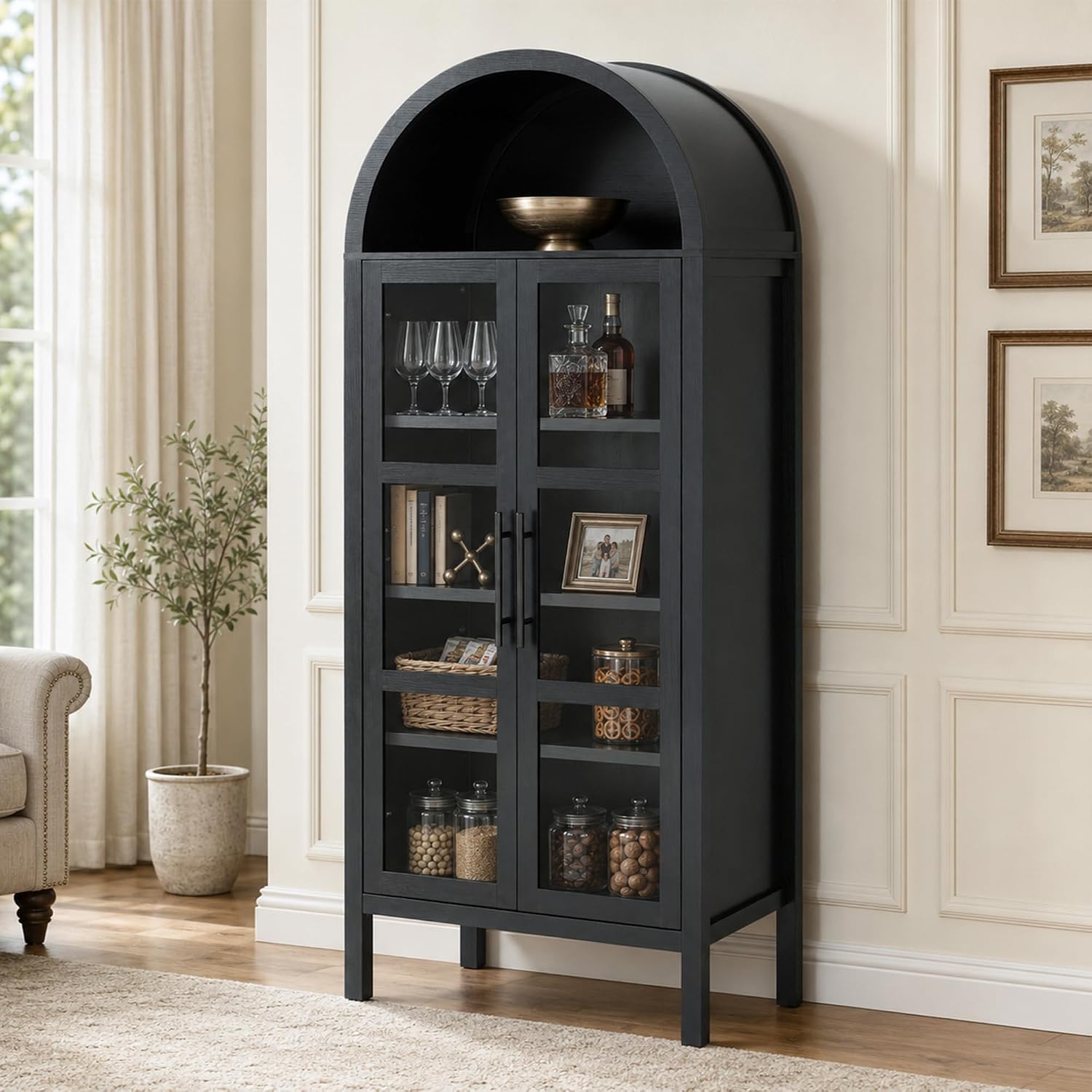 Stella Mia 72" Tall Arched Display Cabinet with Glass Doors