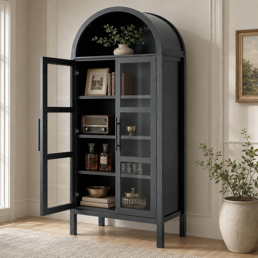 Stella Mia 72" Tall Arched Display Cabinet with Glass Doors