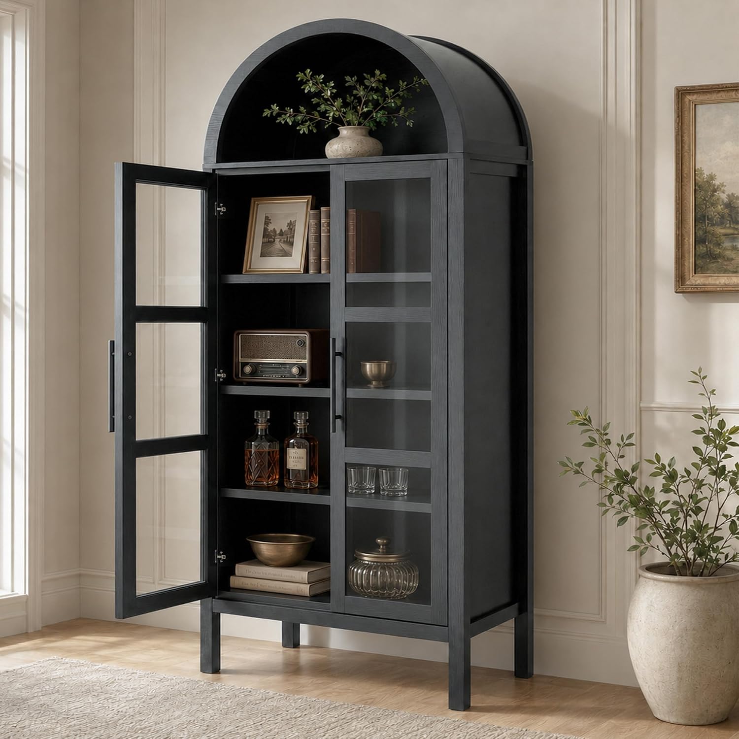 Stella Mia 72" Tall Arched Display Cabinet with Glass Doors