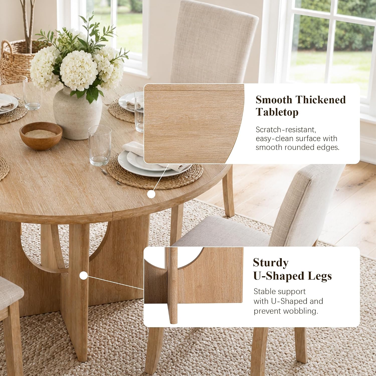 Stell Mia 5-Piece Round Dining Table Set for 4, 47" Kitchen Table