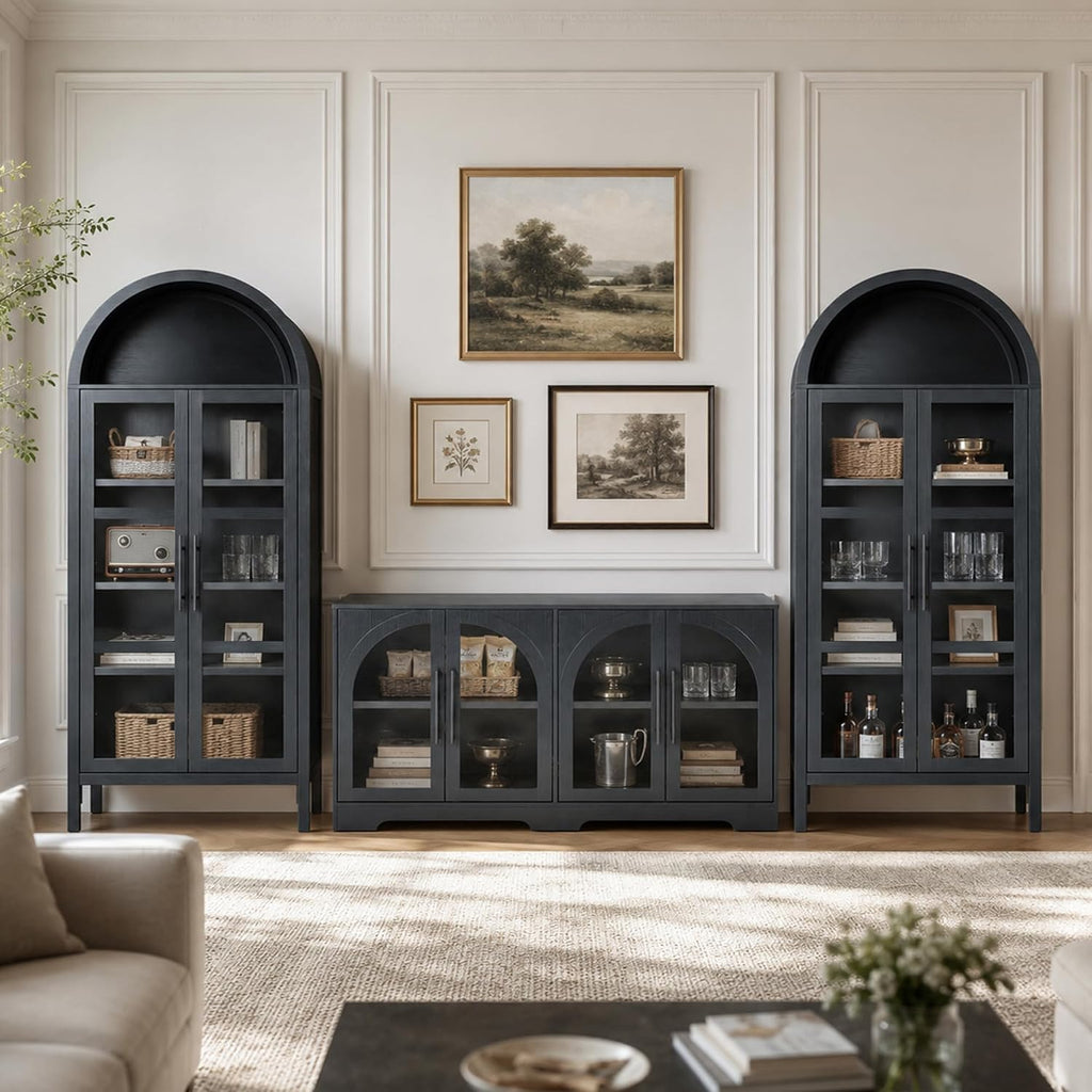Stella Mia 72" Tall Arched Display Cabinet with Glass Doors