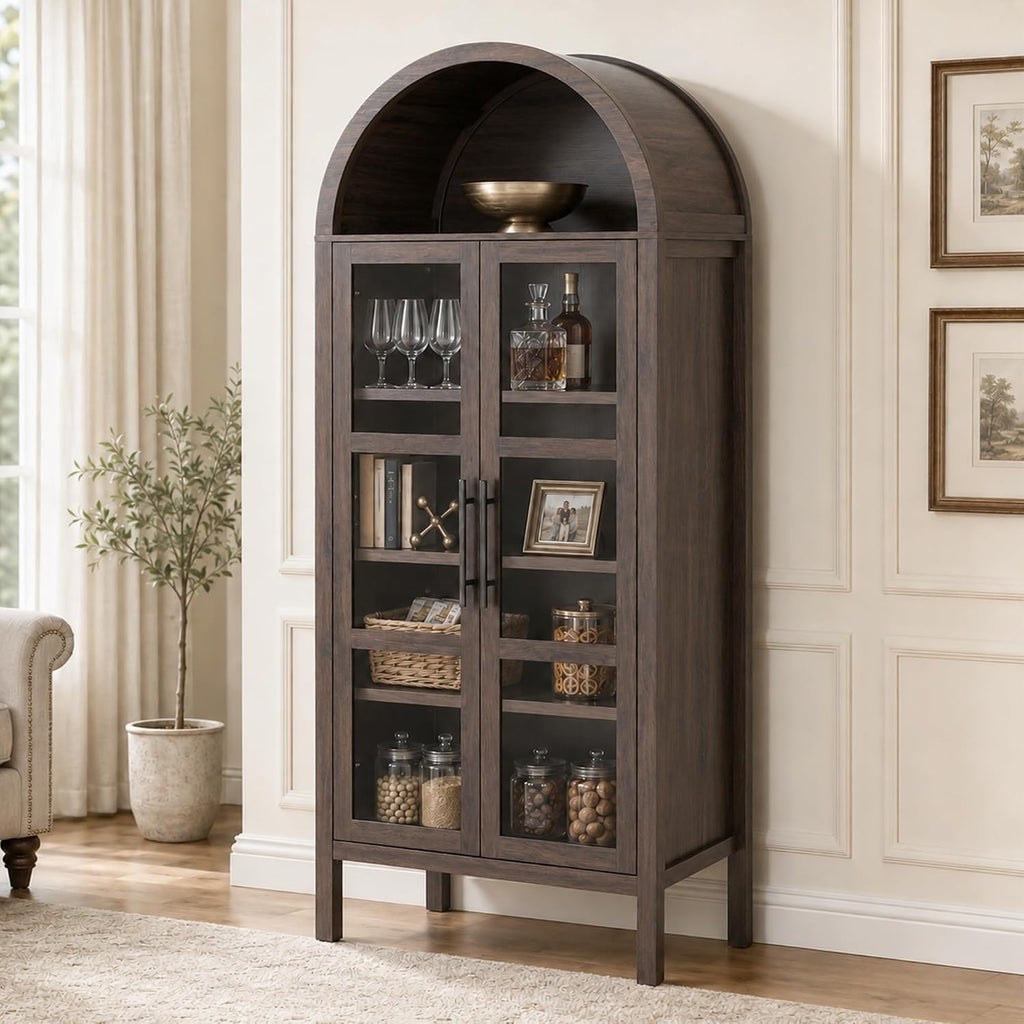 Stella Mia 72" Tall Arched Display Cabinet with Glass Doors