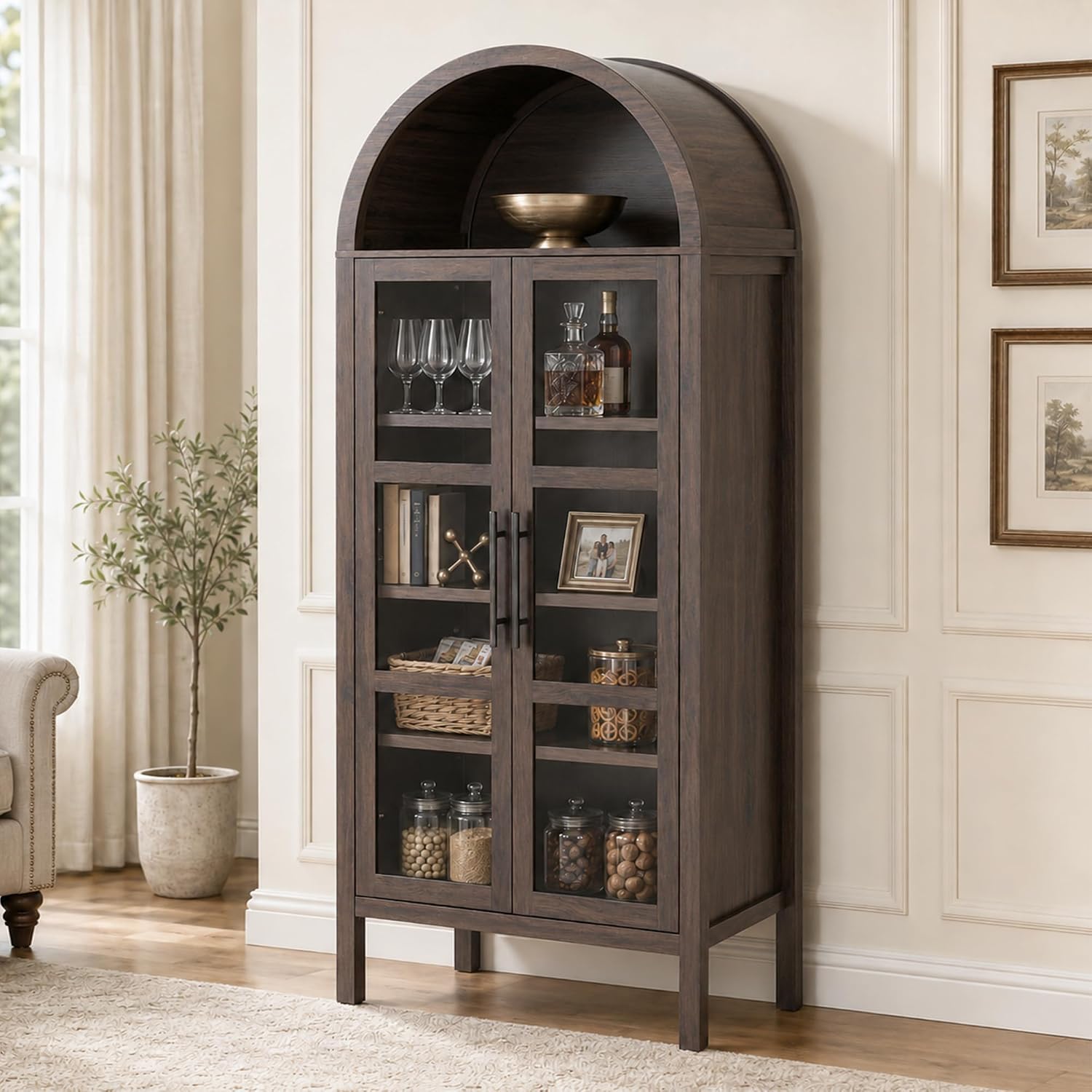 Stella Mia 72" Tall Arched Display Cabinet with Glass Doors