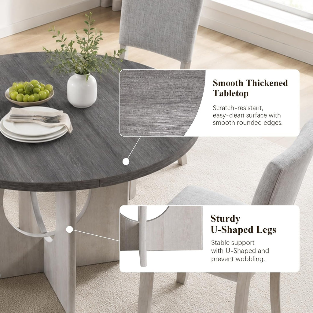 Stella Mia Round Dining Table Set for 4, 47" Round Tabletop, Dark Gray | U-Shaped Pedestal Base