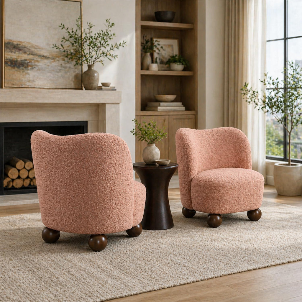 Stella Mia Boucle Accent Chair with Rounded Curves and Sculptural Ball Feet