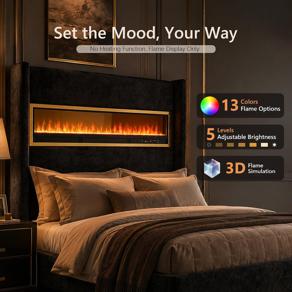 Stella Mia King Bed Frame with 3D Flame Display