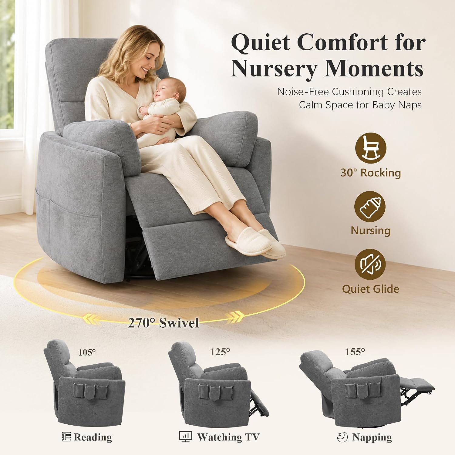 Stella Mia Extra Wide Power Swivel Rocker Recliner Chair Nursery