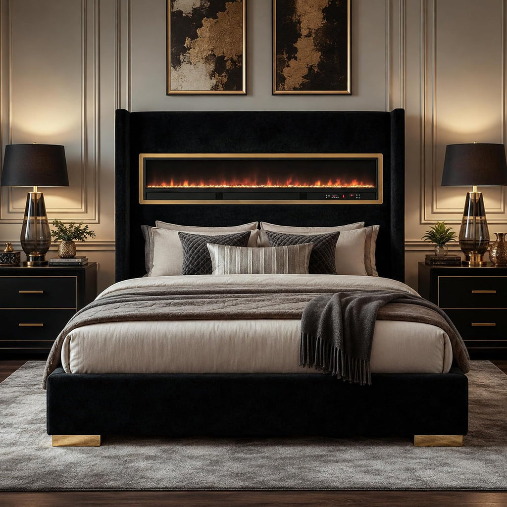 Stella Mia King Bed Frame with 3D Flame Display