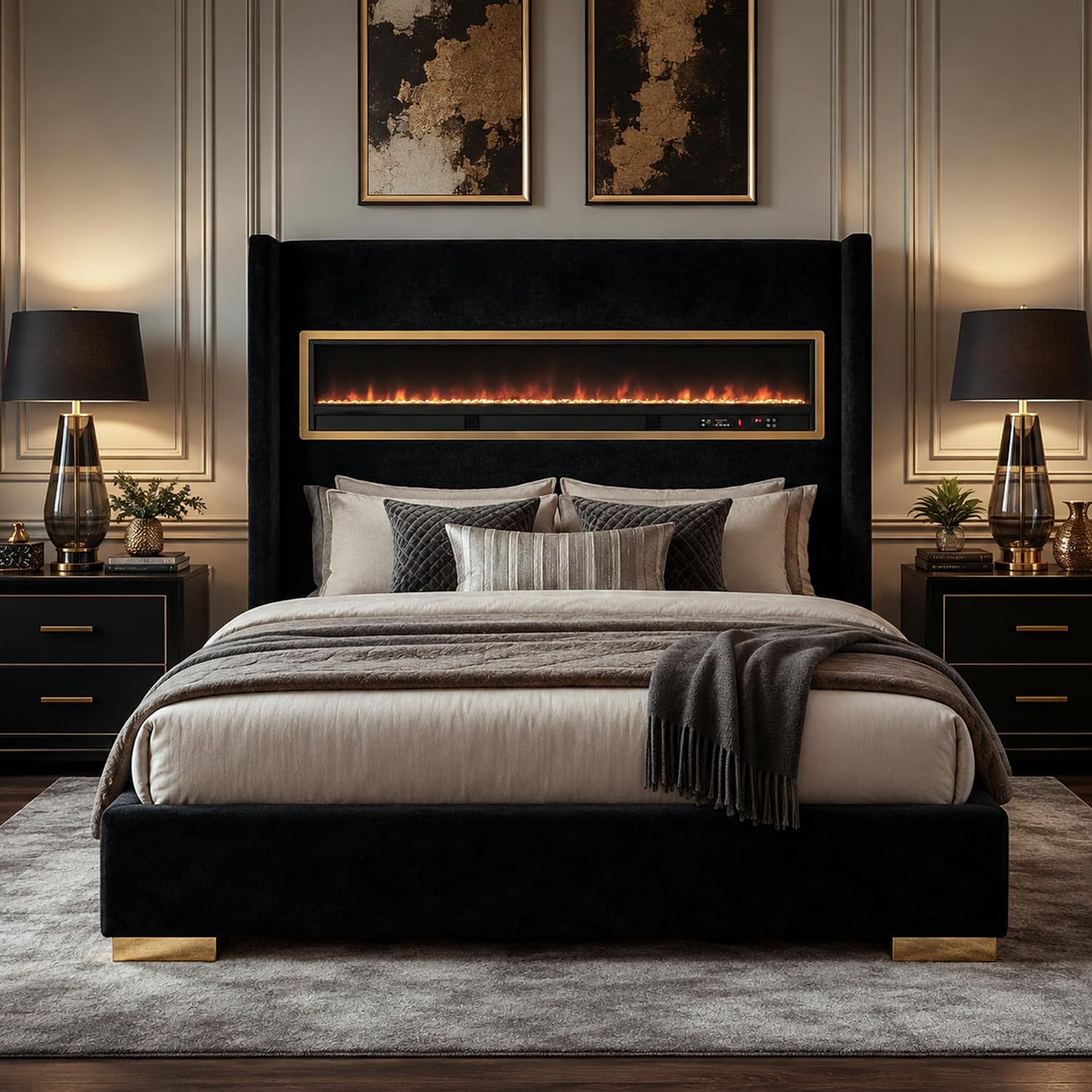 Stella Mia King Bed Frame with 3D Flame Display