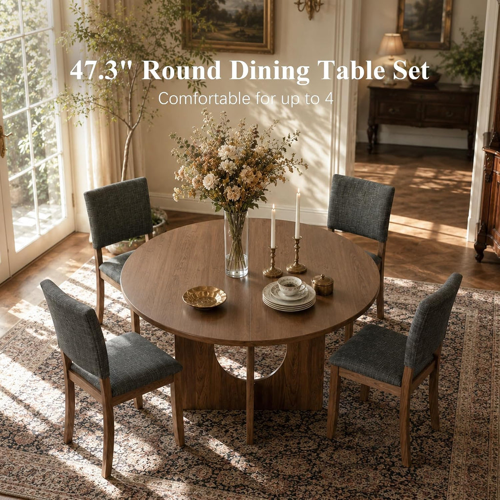 Stella Mia 5-Piece Small Round Dining Table Set for 4, Walnut