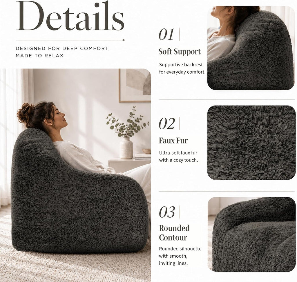 Stella Mia Compressed Accent Chair, Shaggy Plush Foam Sofa Chair with Pocket Coils & Curved Arms