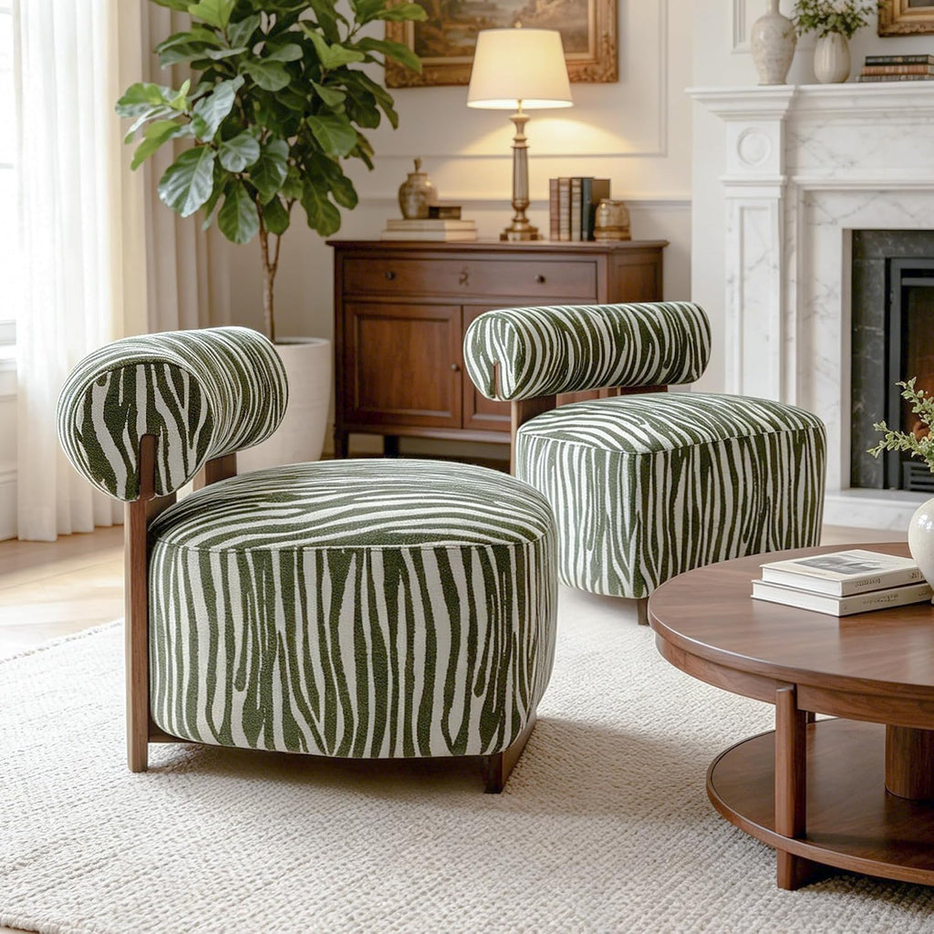 Stella Mia Zebra Accent Chair, Upholstered Chenille Lounge Chair with Cylindrical Backrest