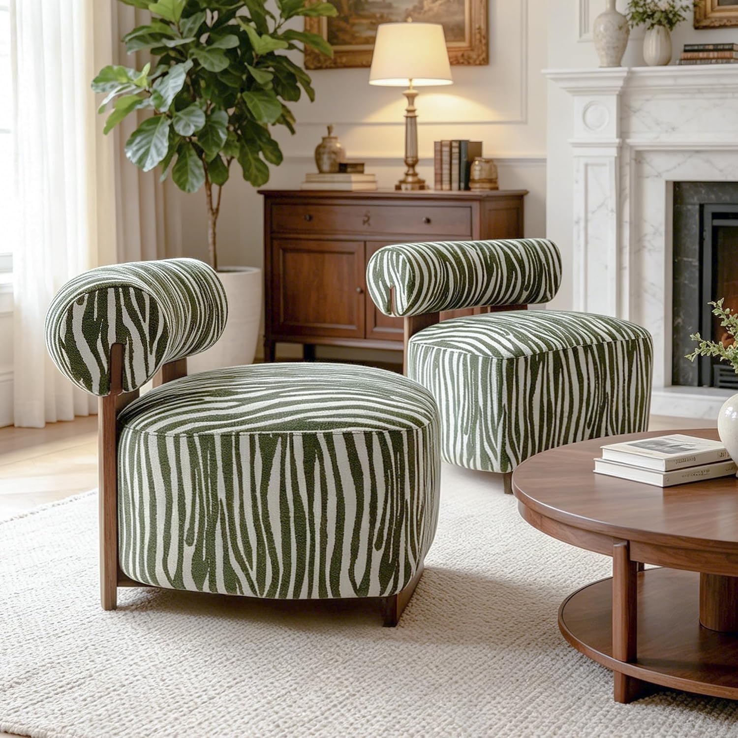 Stella Mia Zebra Accent Chair, Upholstered Chenille Lounge Chair with Cylindrical Backrest