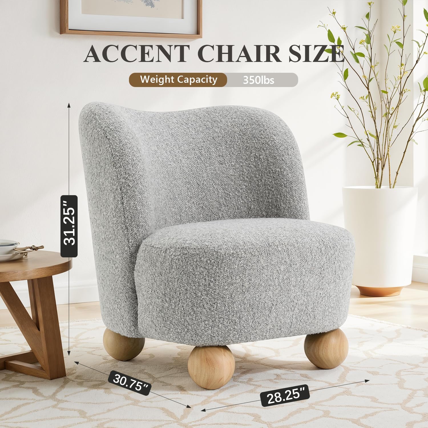 Stella Mia Boucle Accent Chair with Rounded Curves and Sculptural Ball Feet