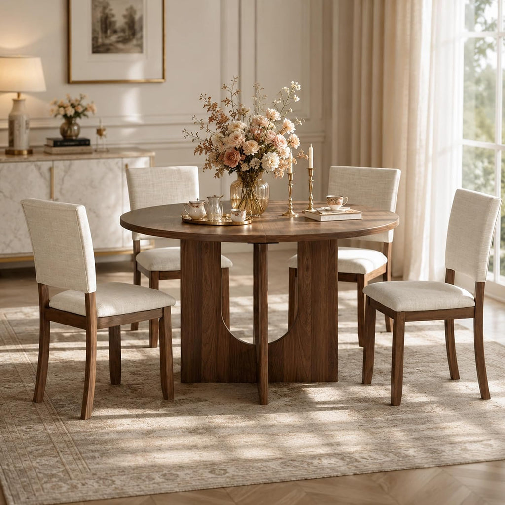 Stella Mia 5-Piece Small Round Dining Table Set for 4, Walnut