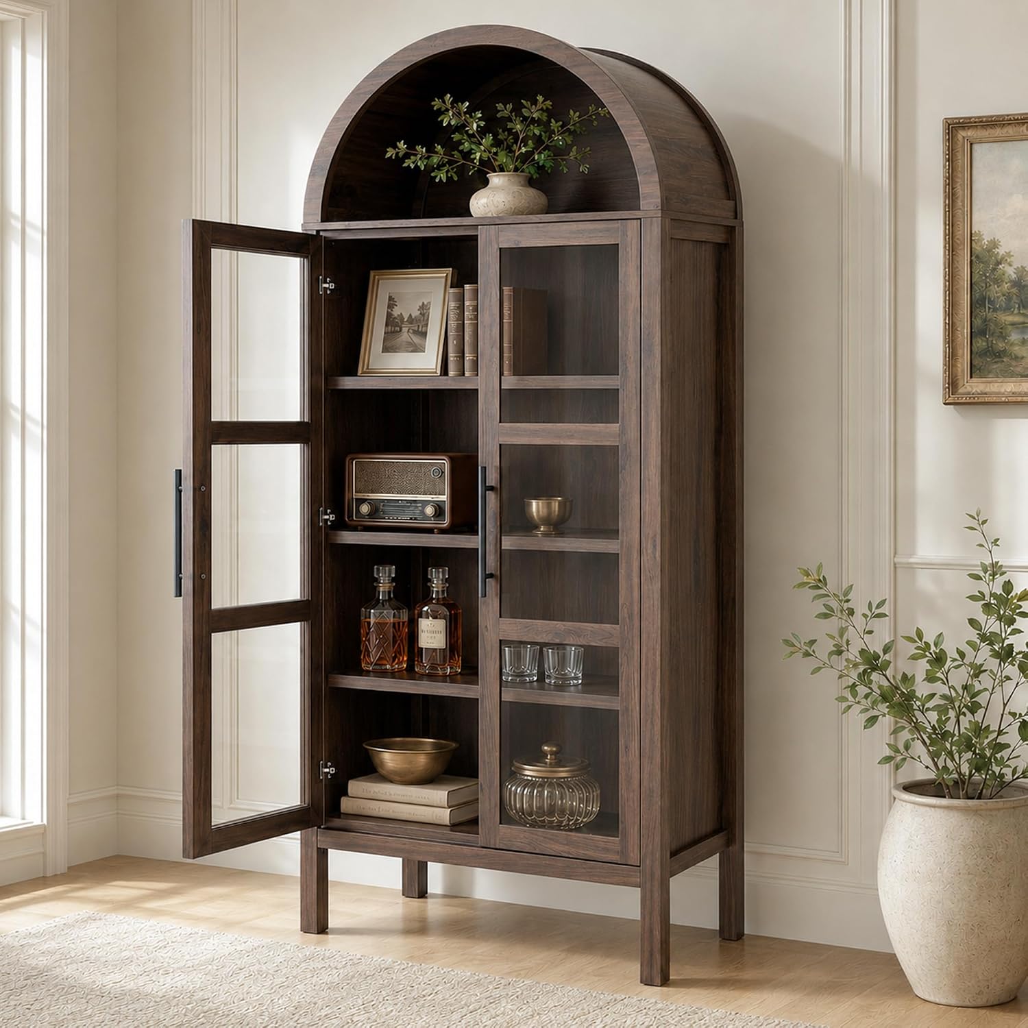 Stella Mia 72" Tall Arched Display Cabinet with Glass Doors