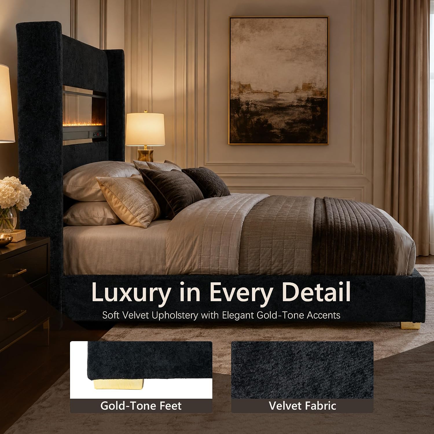 Stella Mia King Bed Frame with 3D Flame Display