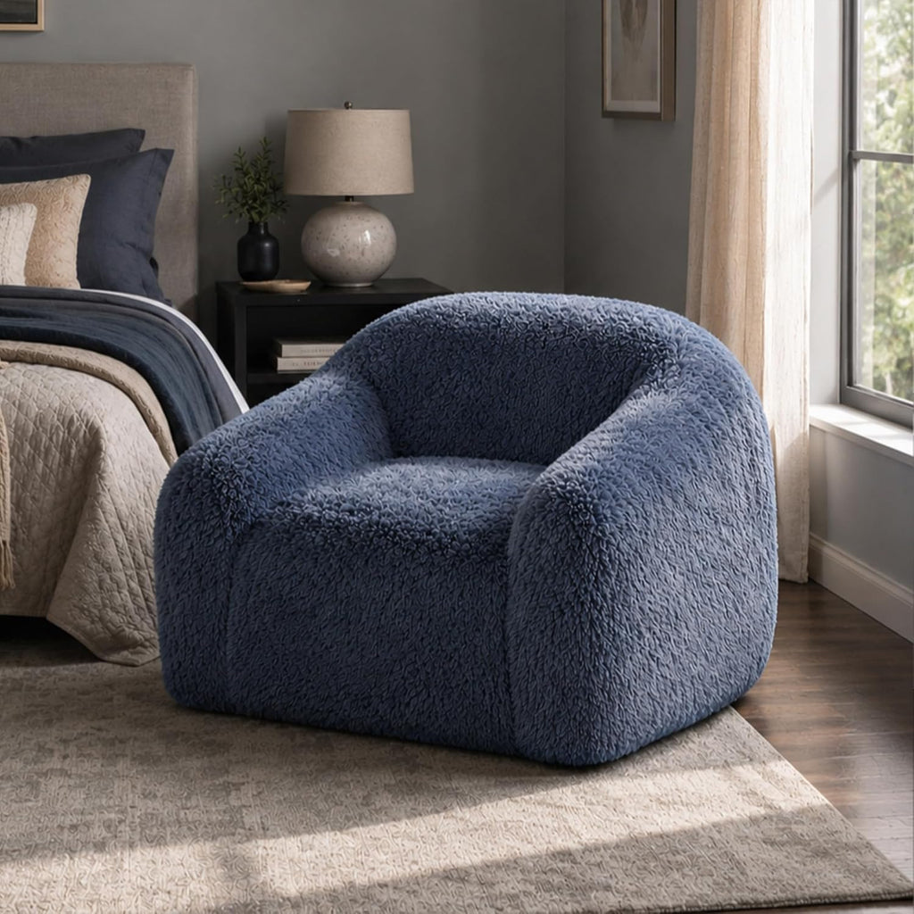 Stella Mia Compressed Accent Chair, Shaggy Plush Foam Sofa Chair with Pocket Coils & Curved Arms