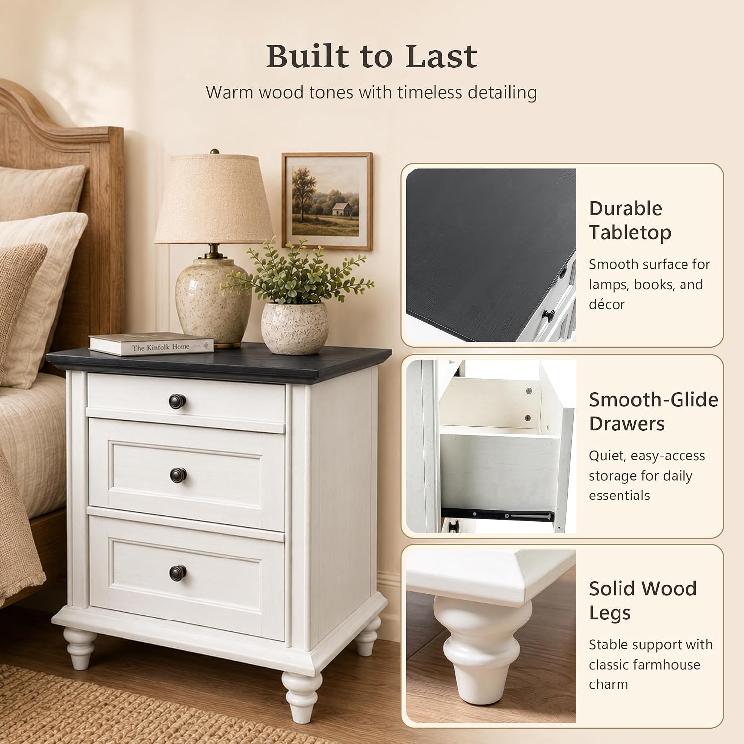 Stella Mia Wood Nightstand with 3 Drawers