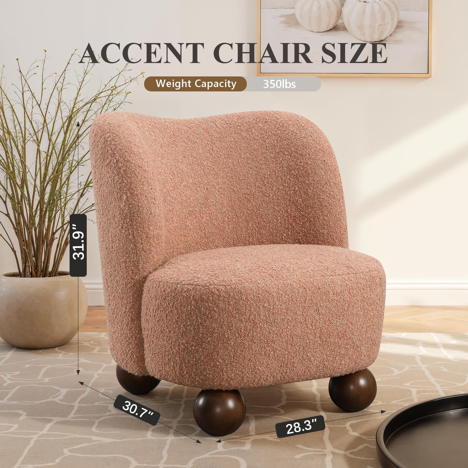 Stella Mia Boucle Accent Chair with Rounded Curves and Sculptural Ball Feet