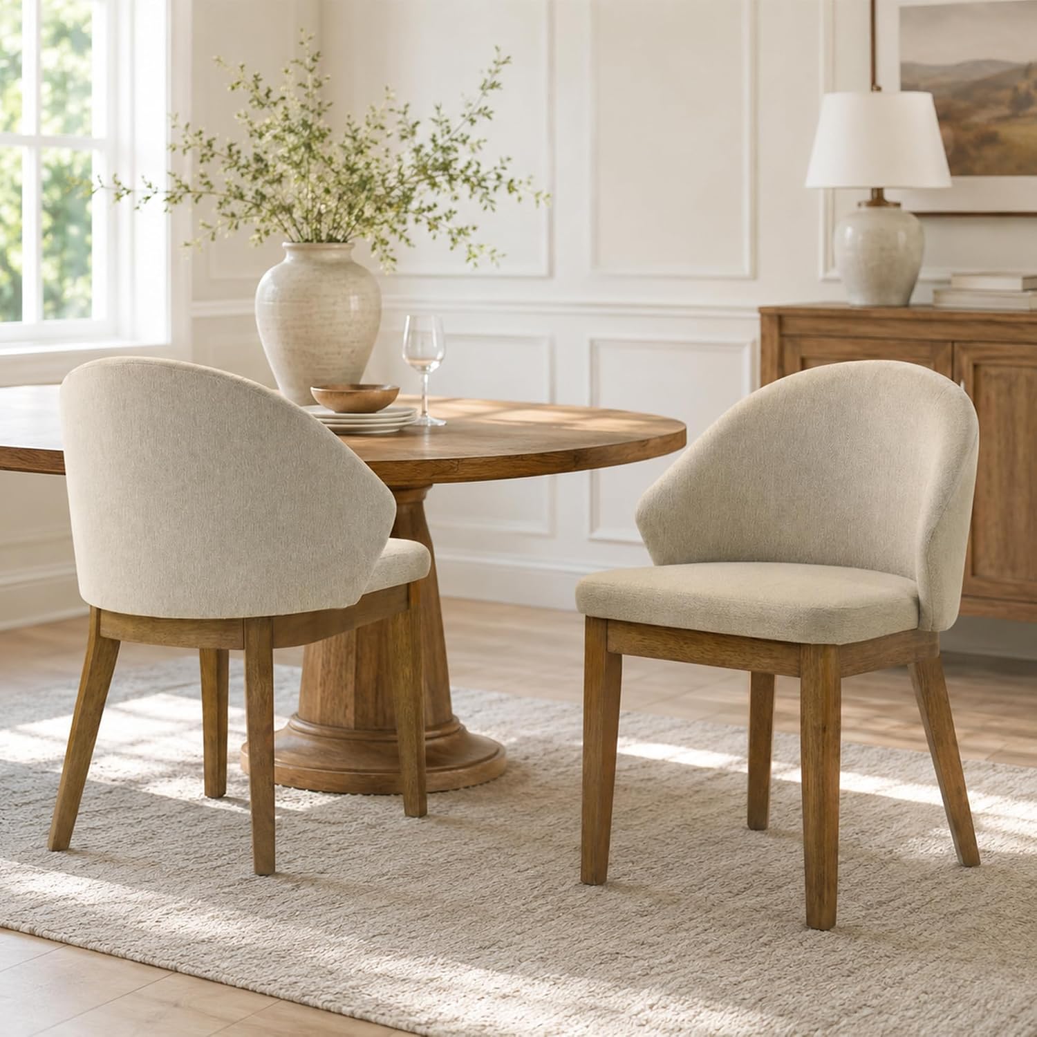 Stella Mia 5-Piece Round Dining Table Set for 4, 47" Organic Modern Kitchen Table & 4 Upholstered Chairs