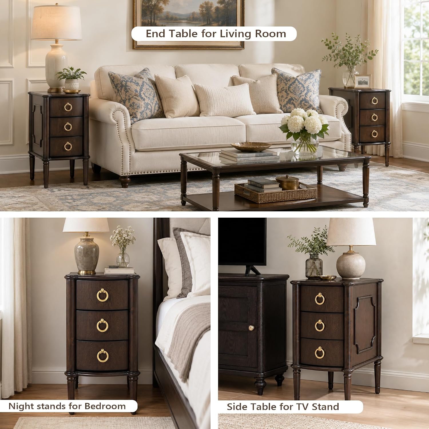 Stella Mia Narrow Nightstand with 3 Drawers & Ball-Bearing Glides