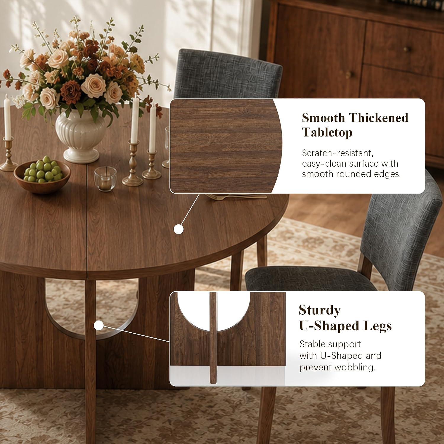 Stella Mia 5-Piece Small Round Dining Table Set for 4, Walnut