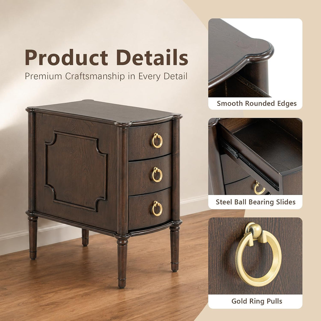 Stella Mia Narrow Nightstand with 3 Drawers & Ball-Bearing Glides
