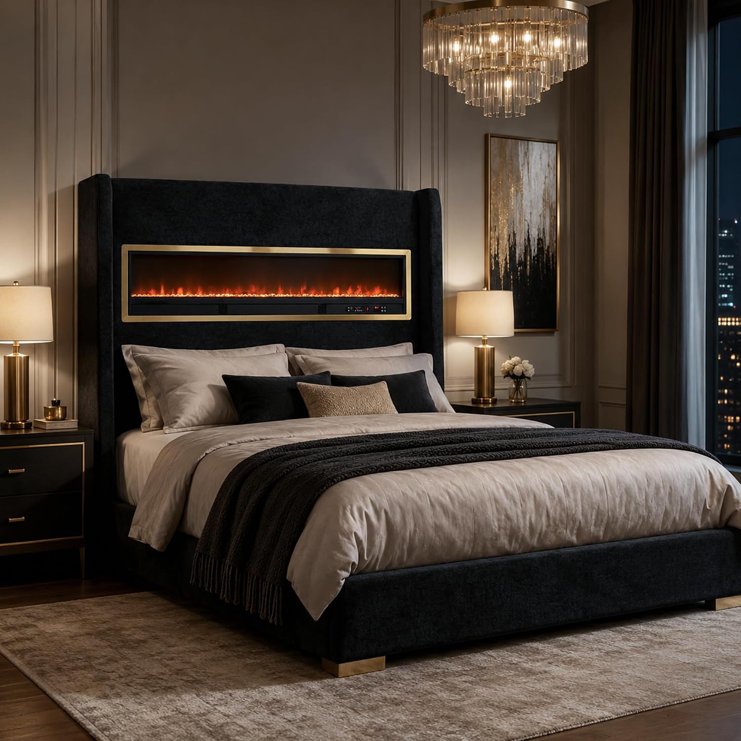 Stella Mia King Bed Frame with 3D Flame Display