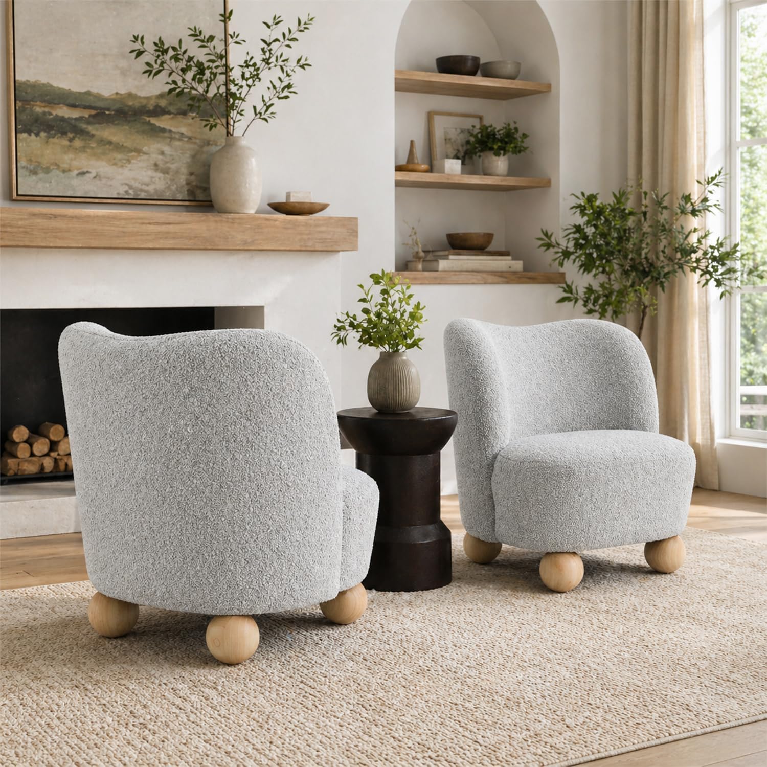 Stella Mia Boucle Accent Chair with Rounded Curves and Sculptural Ball Feet