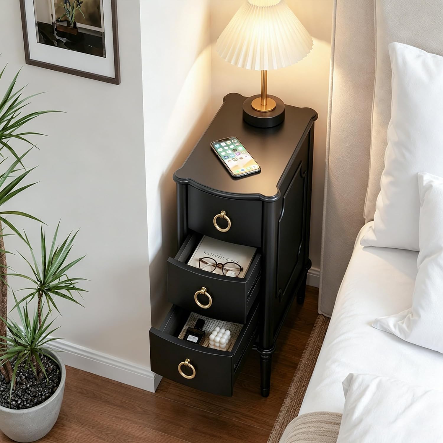Stella Mia Narrow Nightstand with 3 Drawers & Ball-Bearing Glides