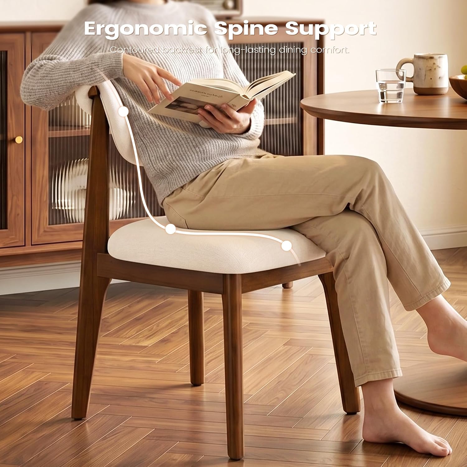 Stella Mia Mid-Century Modern Dining Chairs | Solid Wood Frame & Comfort High Back Design