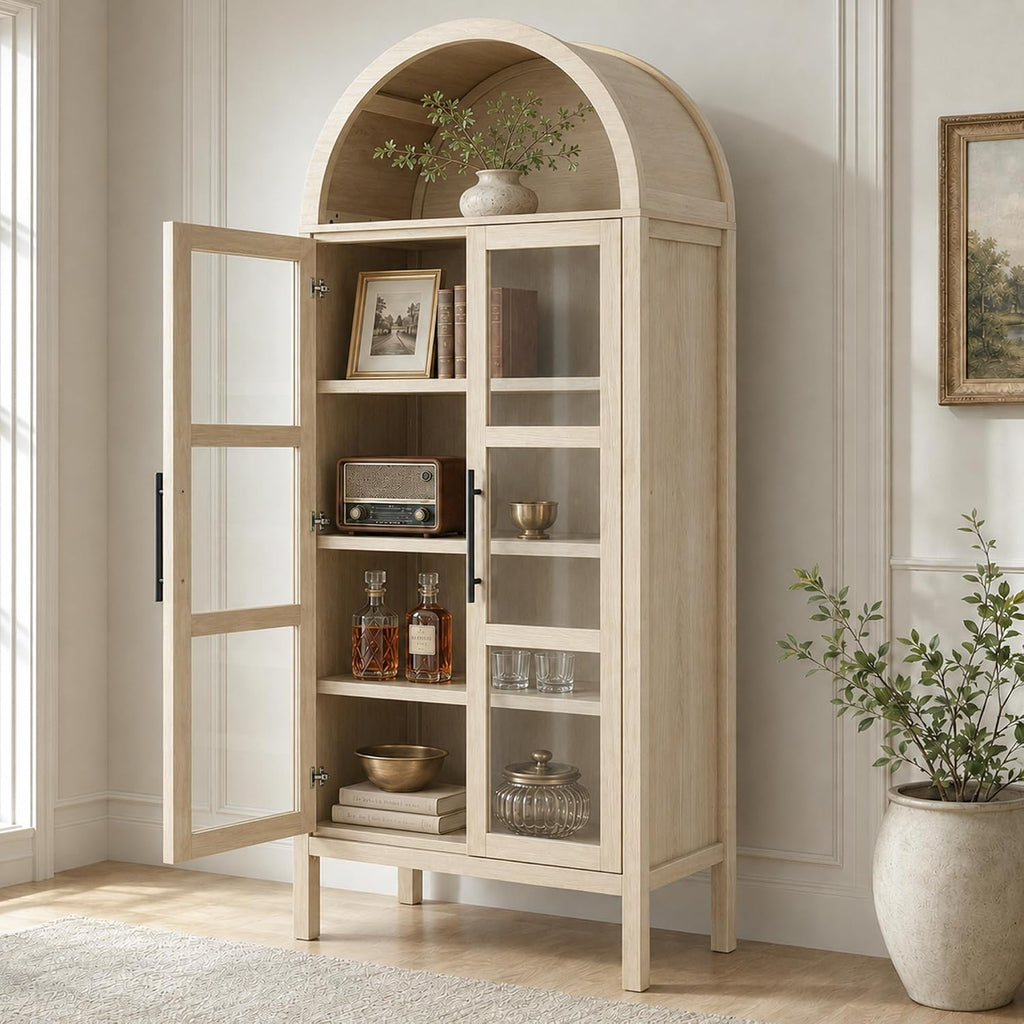Stella Mia 72" Tall Arched Display Cabinet with Glass Doors