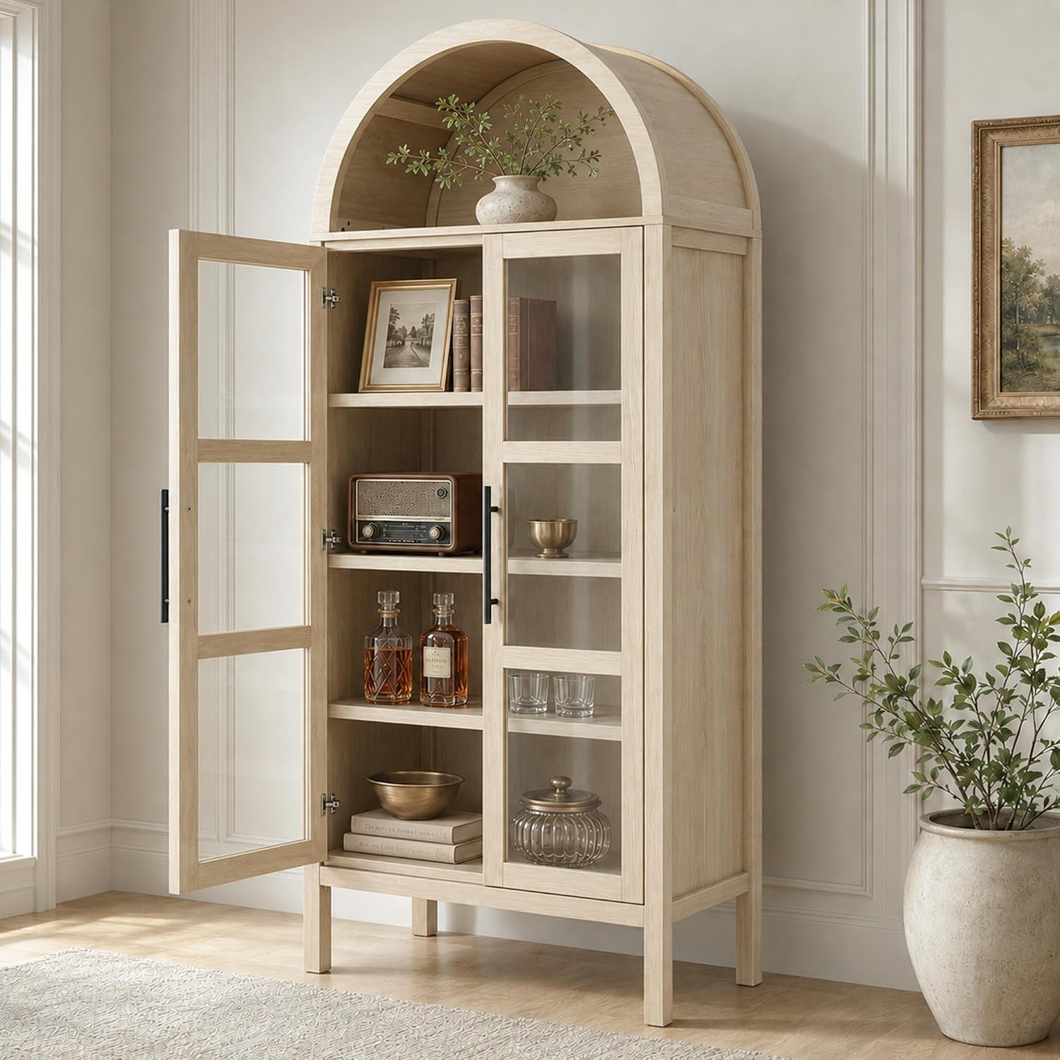 Stella Mia 72" Tall Arched Display Cabinet with Glass Doors