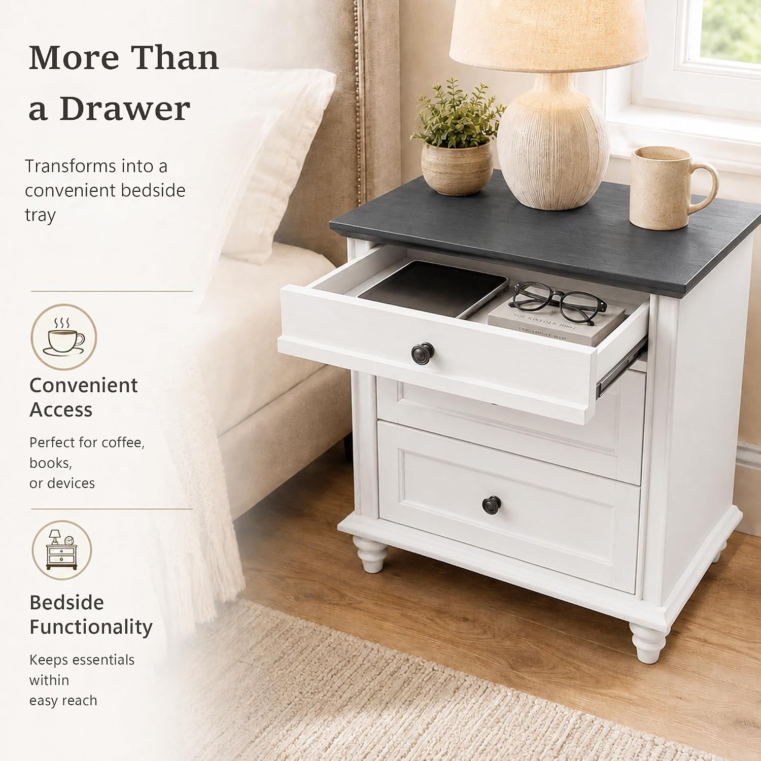 Stella Mia Wood Nightstand with 3 Drawers