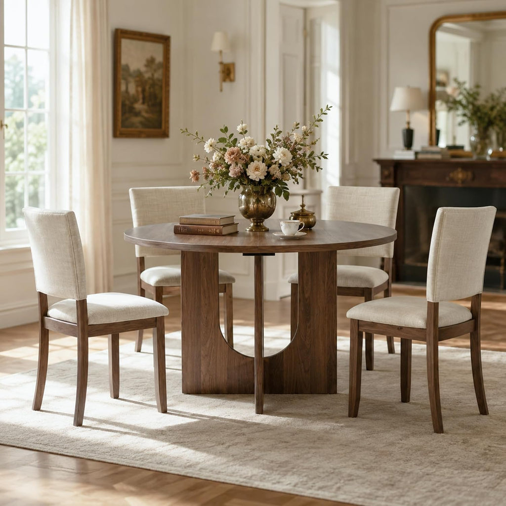 Stella Mia 5-Piece Small Round Dining Table Set for 4, Walnut