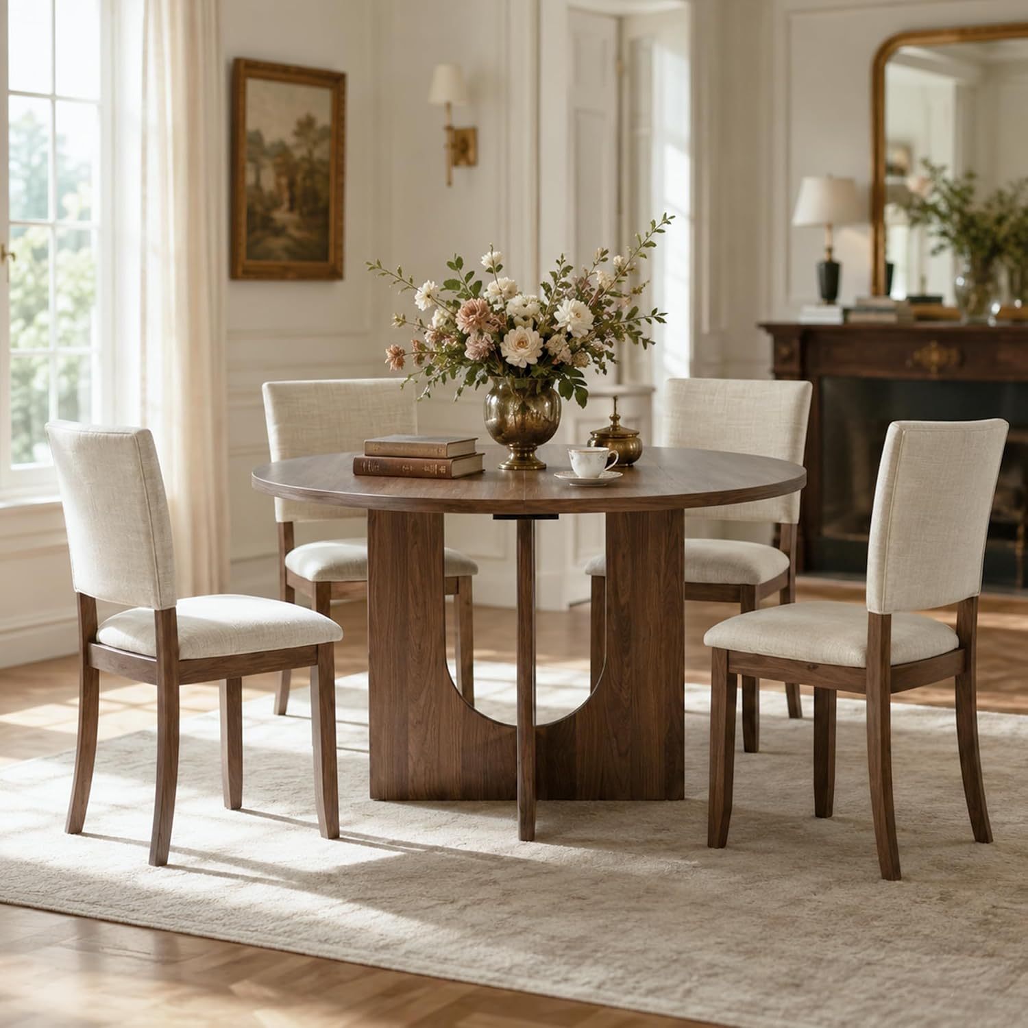 Stella Mia 5-Piece Small Round Dining Table Set for 4, Walnut