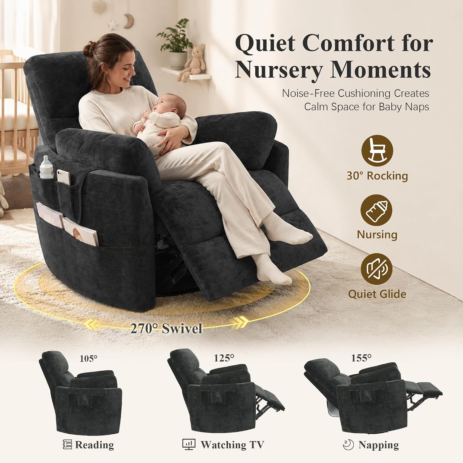 Stella Mia Extra Wide Power Swivel Rocker Recliner Chair Nursery