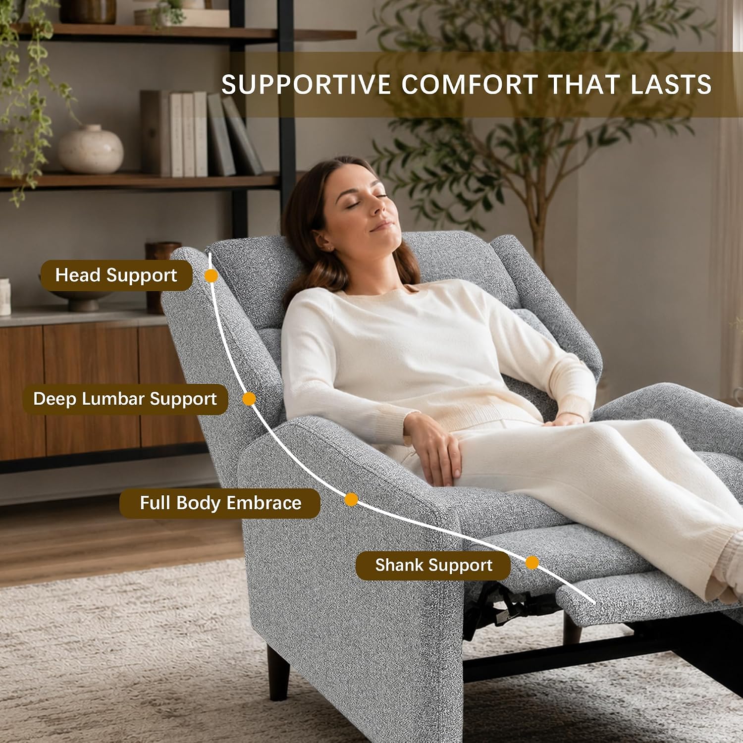 Stella Mia Manual Recliner Chair, Extra Wide Recliner for Adults, Adjustable Fabric Lounge Chair
