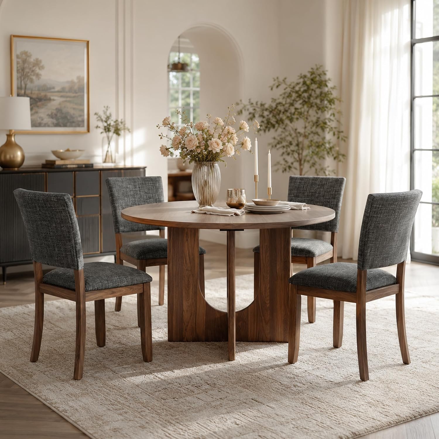 Stella Mia 5-Piece Small Round Dining Table Set for 4, Walnut