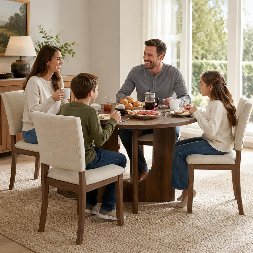 Stella Mia 5-Piece Small Round Dining Table Set for 4, Walnut