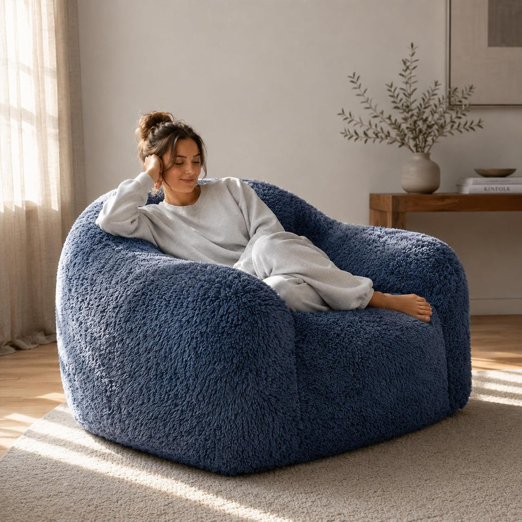 Stella Mia Compressed Accent Chair, Shaggy Plush Foam Sofa Chair with Pocket Coils & Curved Arms