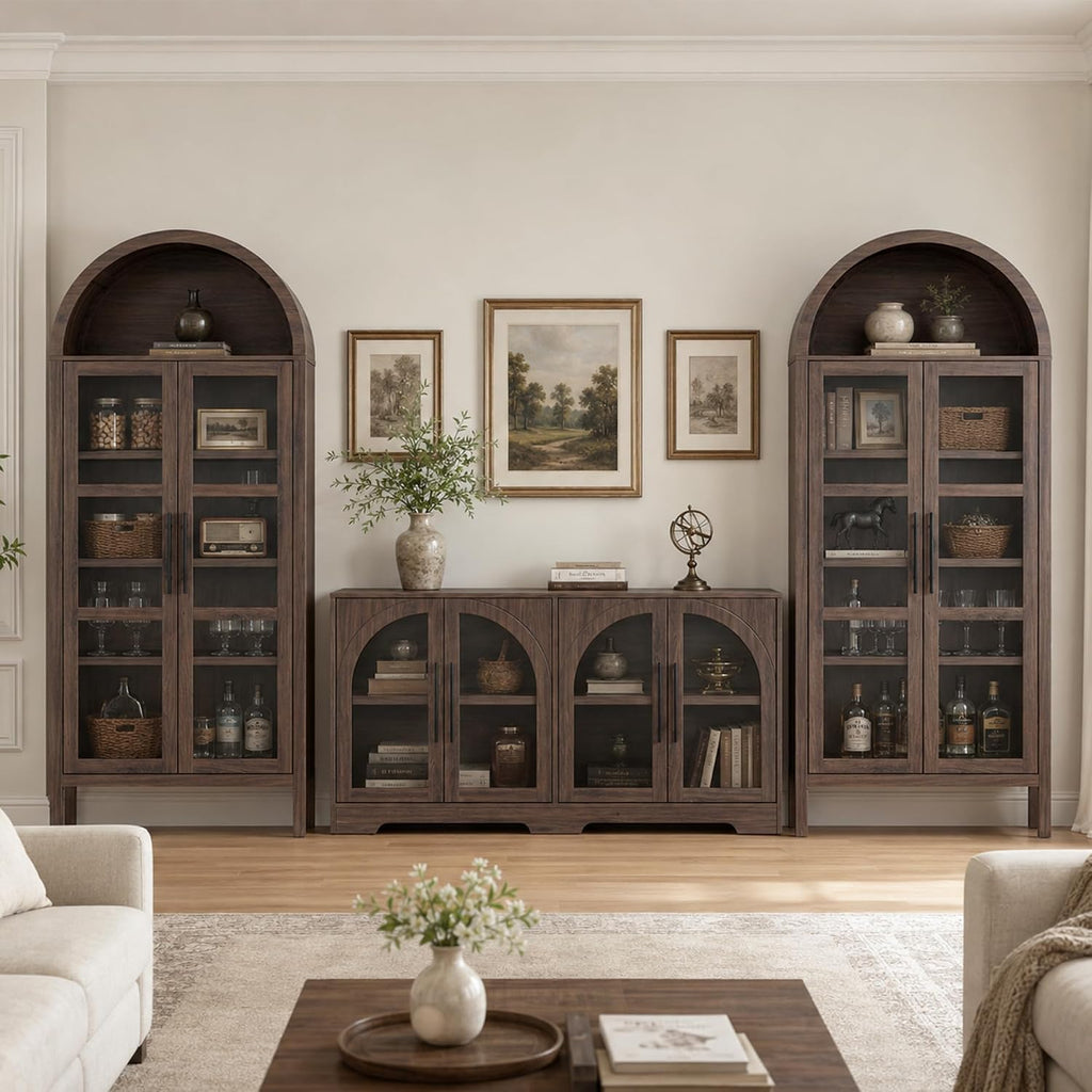 Stella Mia 72" Tall Arched Display Cabinet with Glass Doors