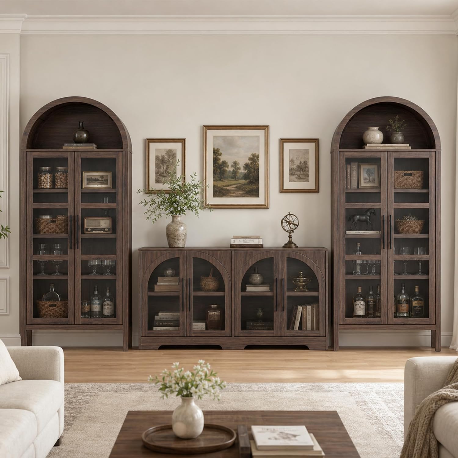 Stella Mia 72" Tall Arched Display Cabinet with Glass Doors