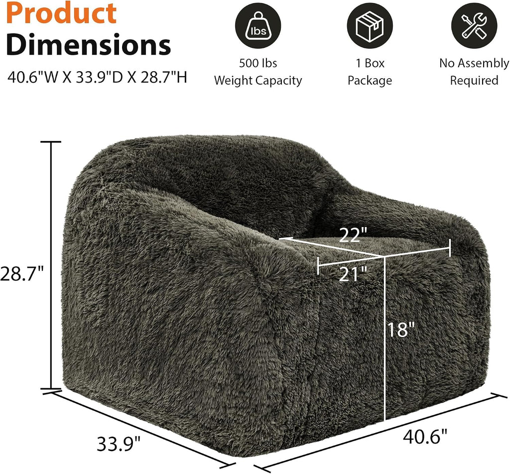 Stella Mia Compressed Accent Chair, Shaggy Plush Foam Sofa Chair with Pocket Coils & Curved Arms